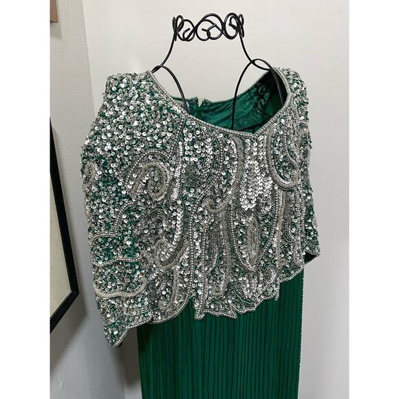 ZENITH Fashions Green and Silver Sequin Maxi Dress PLUS SIZE 3X Formal Gown - Picture 3 of 15